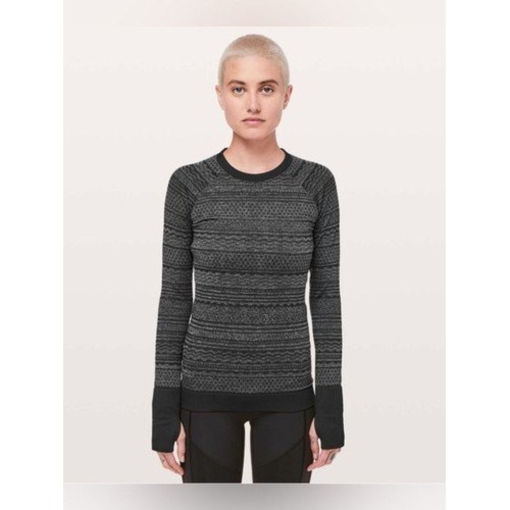 Lululemon Rest Less Pullover Womens 8 Black Gray Seamless Long Sleeve